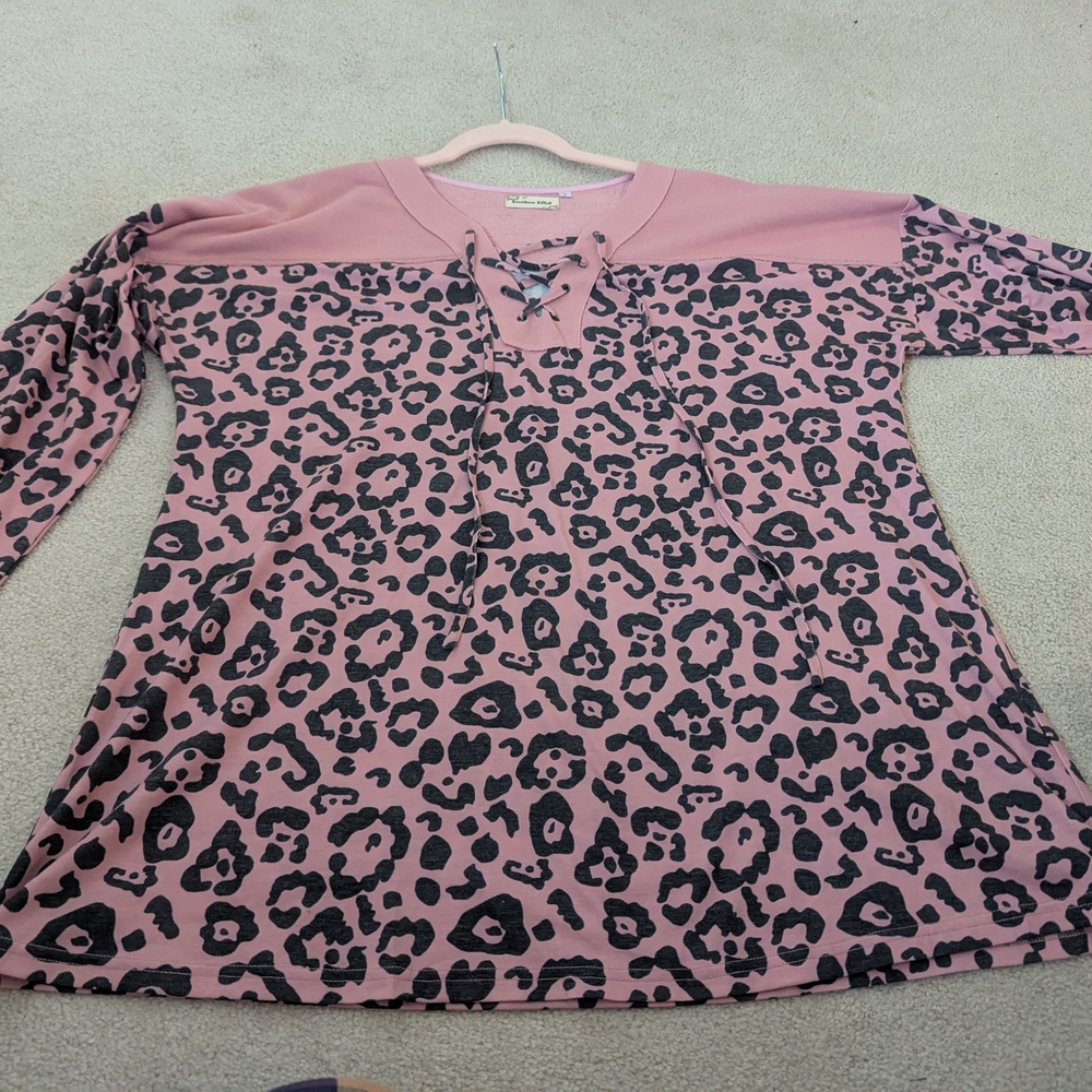Pink Leopard Print Whimsigoth Y2K 90's Lace-Up Top Jersey Oversized